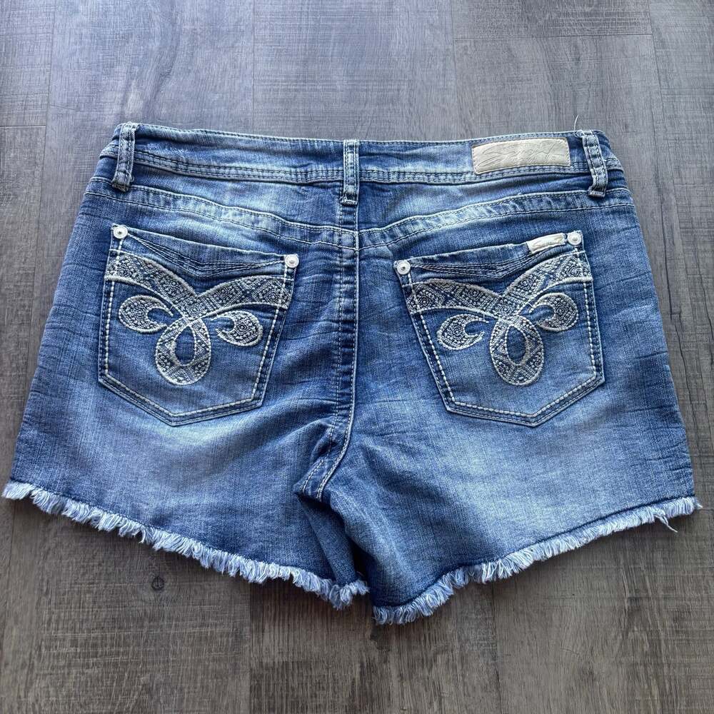 Seven7 Est. 1964 Embroidered Raw Hem Denim Shorts